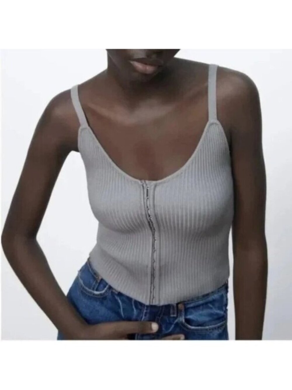 Zara Gray Ribbed Knit Crop Top